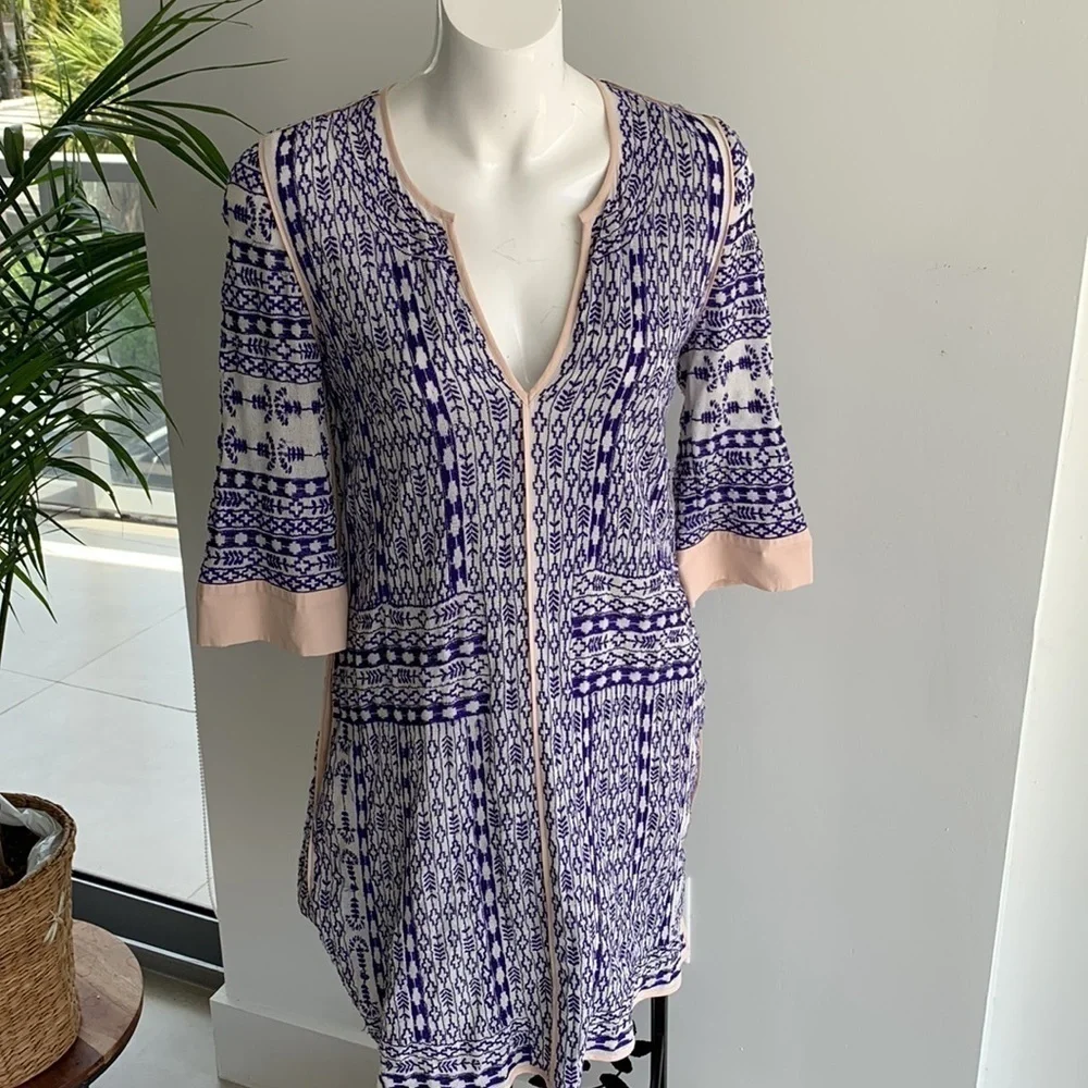 LOVE SAM WHITE W/ROYAL BLUE EMBROIDERY DRESS  SZ S - Picture 13 of 13